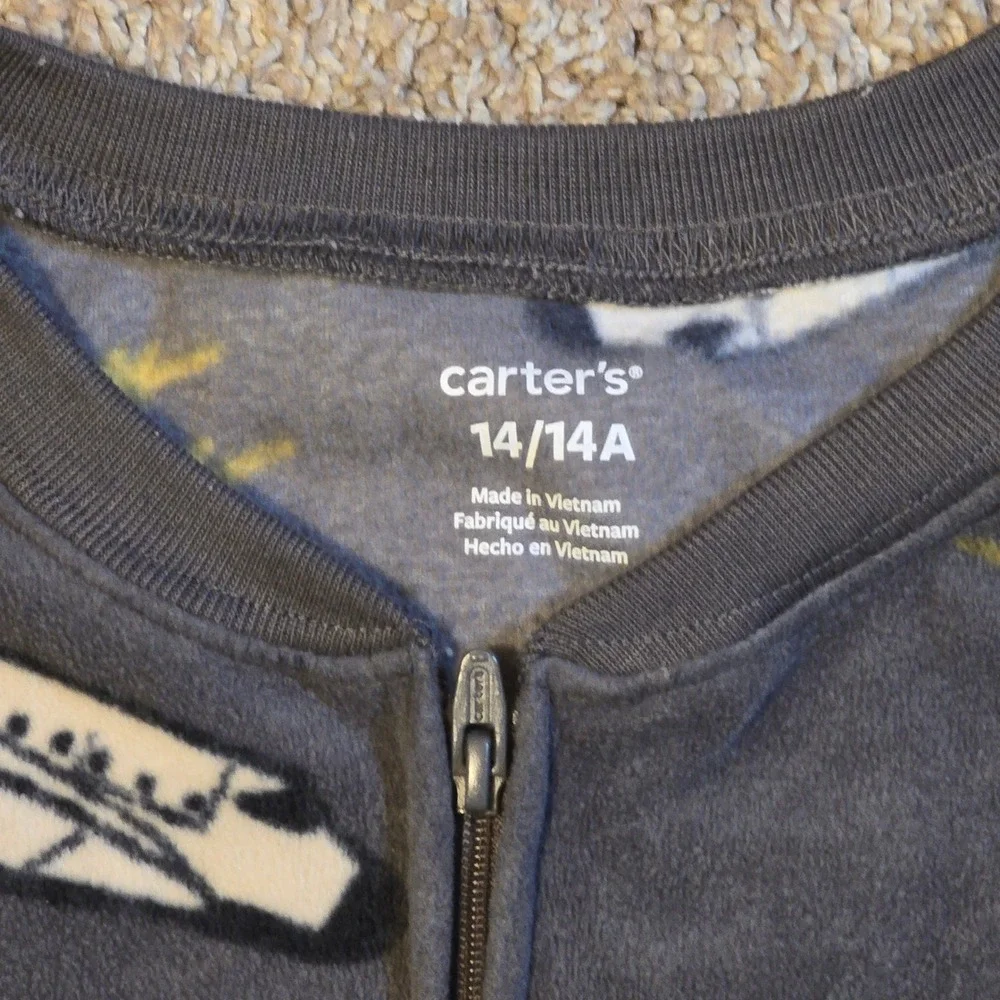 Carters Rocket Ship Print Fleece Long-Sleeve Loose Fit 1-Piece Pajamas Sz 14